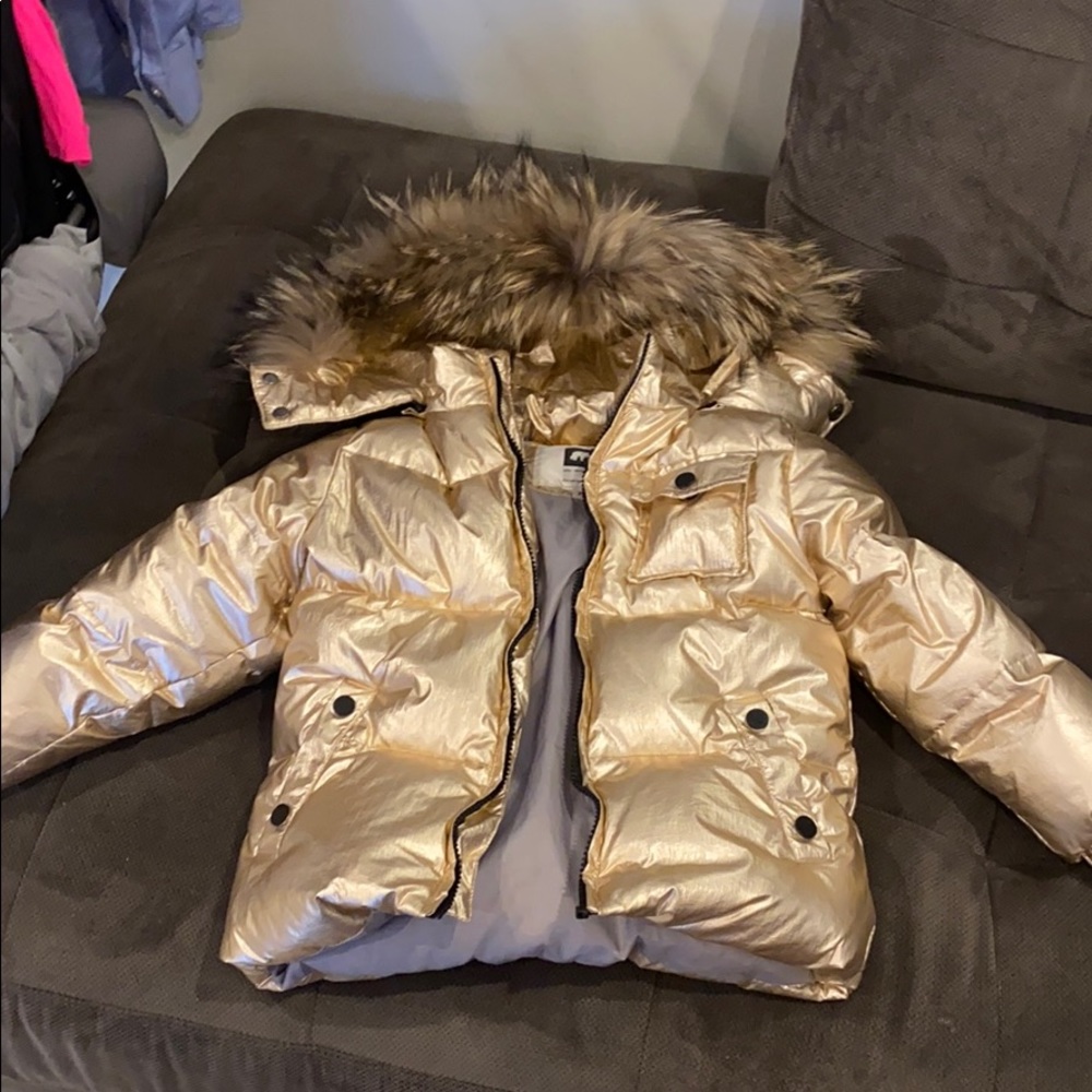Excellent condition gold down fur hood girls coat